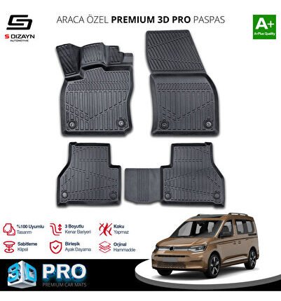 S-Dizayn VW Caddy 3D Pro Havuzlu Paspas 2020 Üzeri A+ Kalite