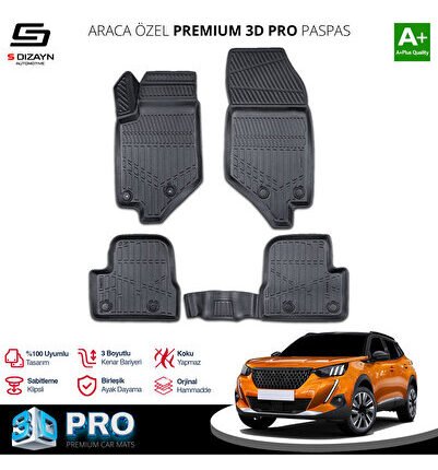 S-Dizayn Peugeot 2008 3D Pro Havuzlu Paspas 2020-2023 A+ Kalite