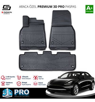 S-Dizayn Tesla Model Y 3D Pro Havuzlu Paspas 2020 Üzeri A+ Kalite