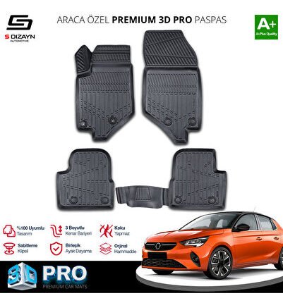 S-Dizayn Opel Corsa F 3D Pro Havuzlu Paspas 2019 Üzeri A+ Kalite