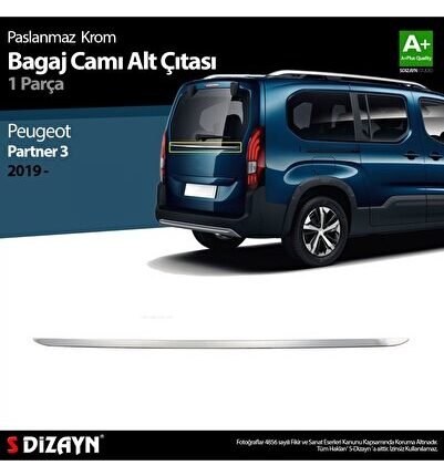 S-Dizayn Peugeot Partner 3 Krom Bagaj Camı Alt Çıtası 2019 Üzeri