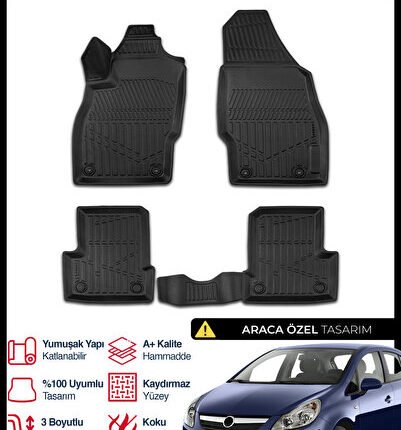 S-Dizayn Opel Corsa D 3D Pro Havuzlu Paspas 2006-2014 A+ Kalite 3DS-SDZ169