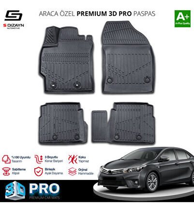 S-Dizayn Toyota Corolla 3D Pro Havuzlu Paspas 2013-2018 A+ Kalite