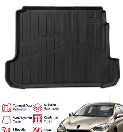 S-Dizayn Renault Fluence 3D Pro Bagaj Havuzu 2009 Üzeri A+ Kalite