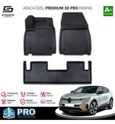 S-Dizayn Renault Megane E-Tech 3D Pro Havuzlu Paspas 2022 Üzeri A+ Kalite