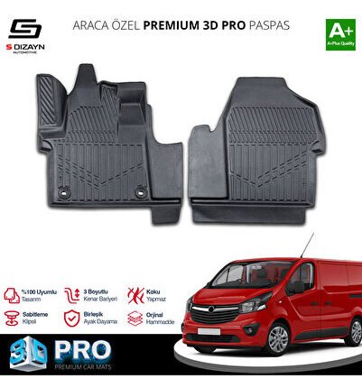 S-Dizayn Opel Vivaro Panelvan 3D Pro Havuzlu Paspas Ön 2'Li 2019 Üzeri A+ Kalite