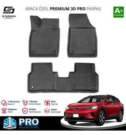 S-Dizayn VW ID.4 3D Pro Havuzlu Paspas 2024 Üzeri A+ Kalite