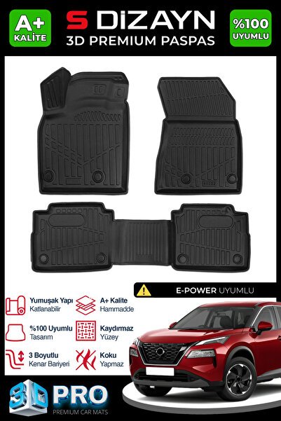 1_org_zoom-9339.jpg S-Dizayn Nissan X-Trail E-Power 3D Pro Havuzlu Paspas 2021 Üzeri A+ Kalite 3DS-SDZ050 - Görsel 1