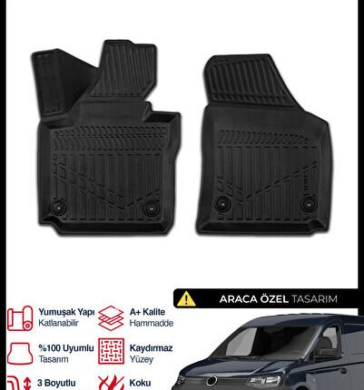 S-Dizayn VW Caddy Panelvan 3D Pro Havuzlu Paspas Ön 2'Li 2020 Üzeri A+ Kalite 3DS-SDZ174