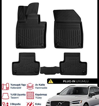 S-Dizayn Volvo XC60 Plug-IN 3D Pro Havuzlu Paspas 2024 Üzeri A+ Kalite 3DS-SDZ249