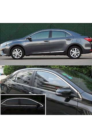 IMG-1911543095579838801.jpg Toyota Corolla Uyumlu 2013-2018 Cam Çıtası Nikelaj Tam Set - Görsel 1