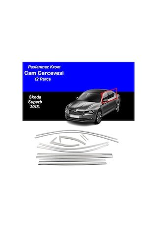 IMG-309588134463787009.jpg Skoda Super B Cam Çıtası Komple Set Çerçevesi Kromu Nikelajı 2015-2023 - Görsel 1