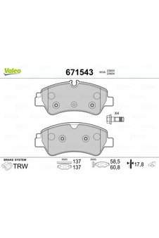 Valeo-671543 Fren Balatasi Arka Transit Custom Ttf 14 V362 Yeni 514616497