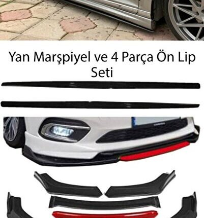 Hyundai Ix55 F30 Düz Yan Marşpiyel Eki 4 Parça Kırmızı Ön Ek Piano Black Set
