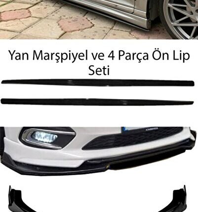 Dodge Caravan F30 Düz Yan Marşpiyel + 4 Parça Ön Ek Piano Black Bodykit Set
